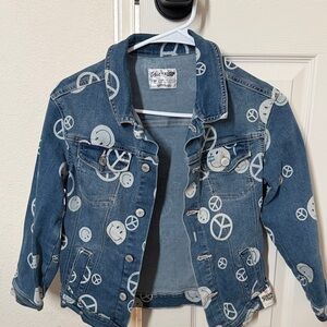 Justice Stranger things collab Blue Jean Jacket with Peace and Smile Design